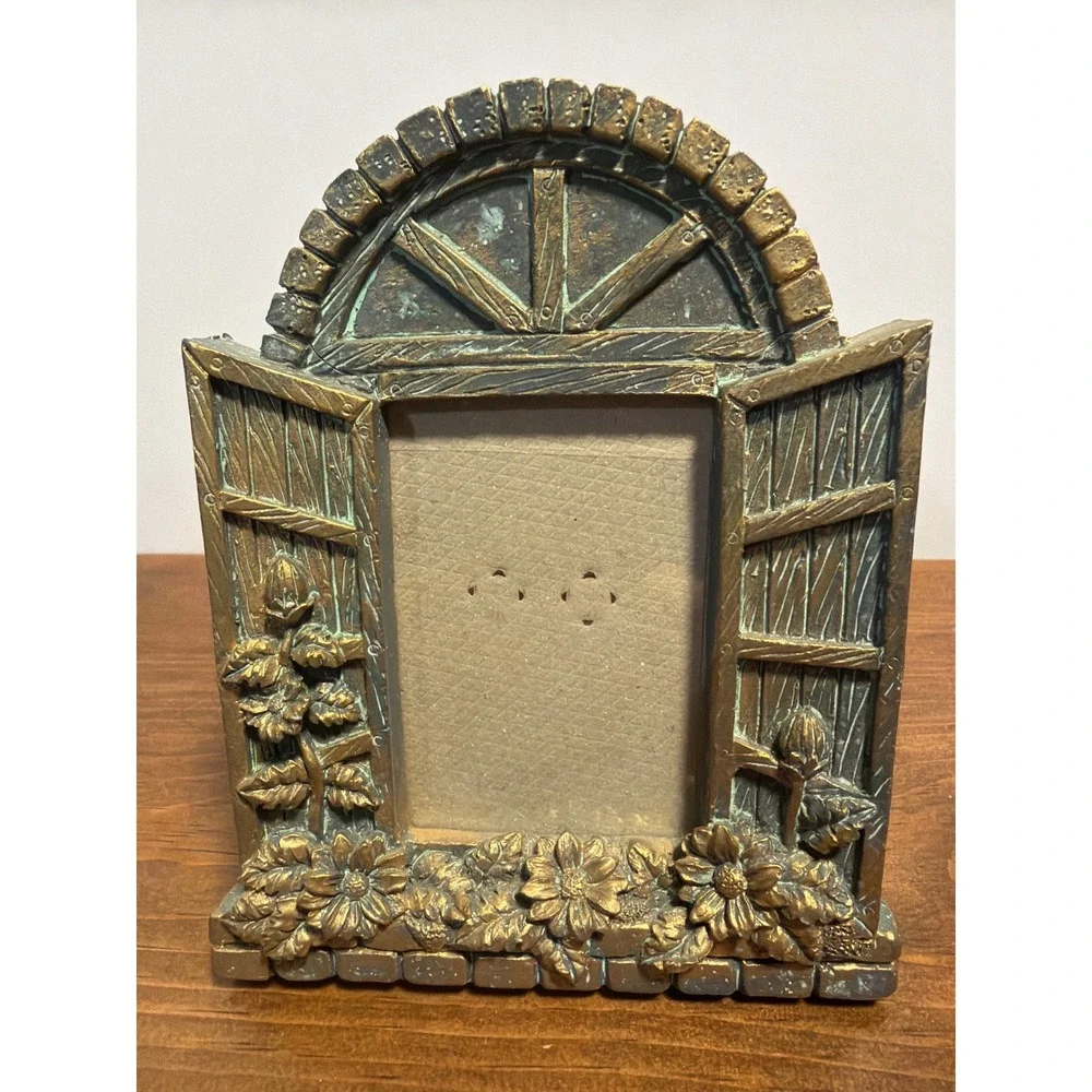 Vintage Rustic Garden Window Picture Frame Bronze Gold Verdigris Floral 2.1